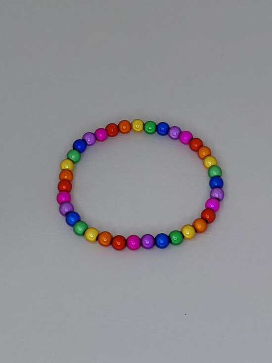 Hand Crafted Jewelry - Hand Made Rainbow Beaded Stretch Bracelet 7.25 Inches